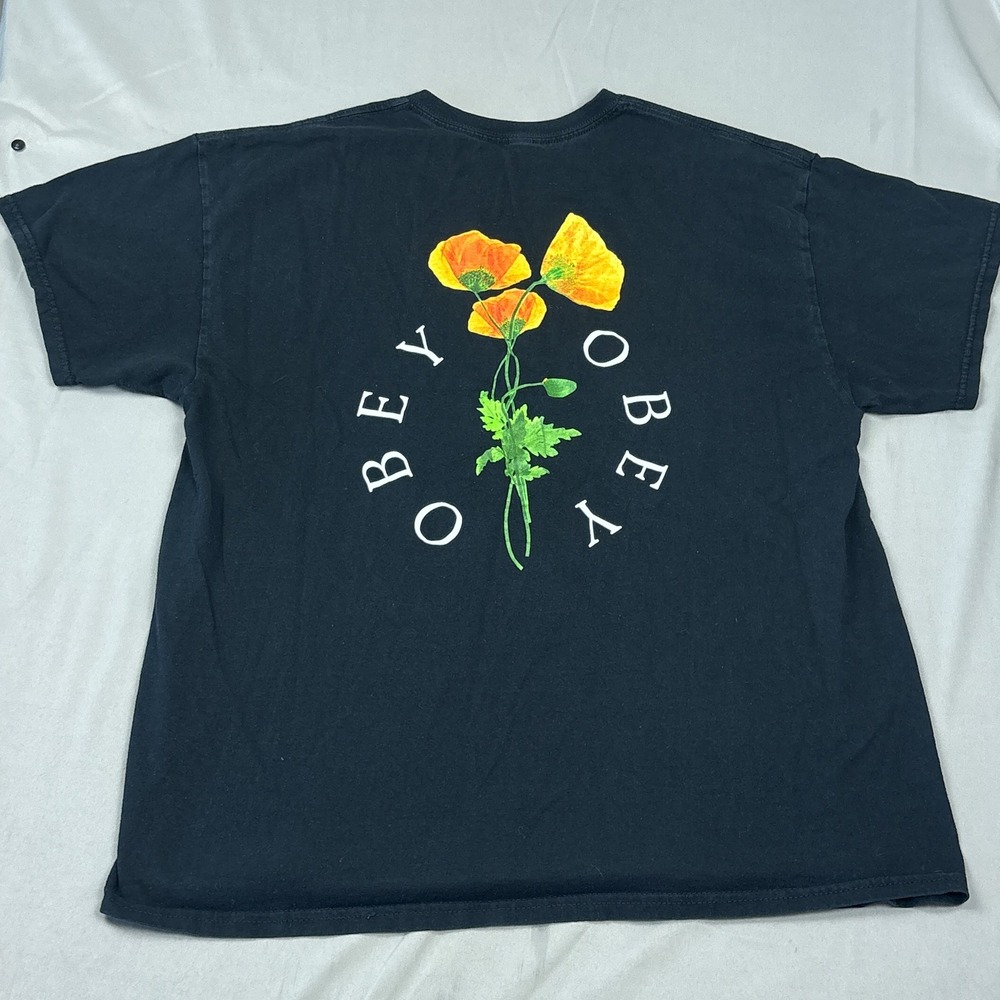 Obey XL Floral Graphic T-Shirt Black